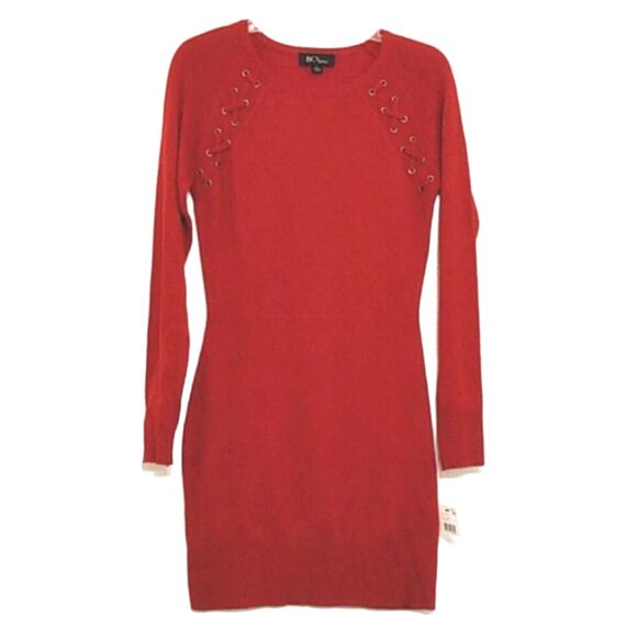 NWT Bodycon Sweater Dress Small by BCX Red Long Sleeve Lace-Up Shoulder Detail - Picture 2 of 7